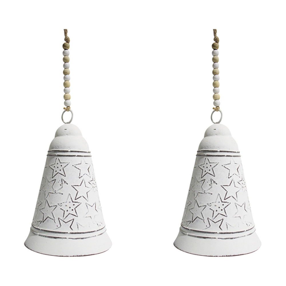 2PK LVD Metal Bell Christmas Star Hanging Ornament Medium - White