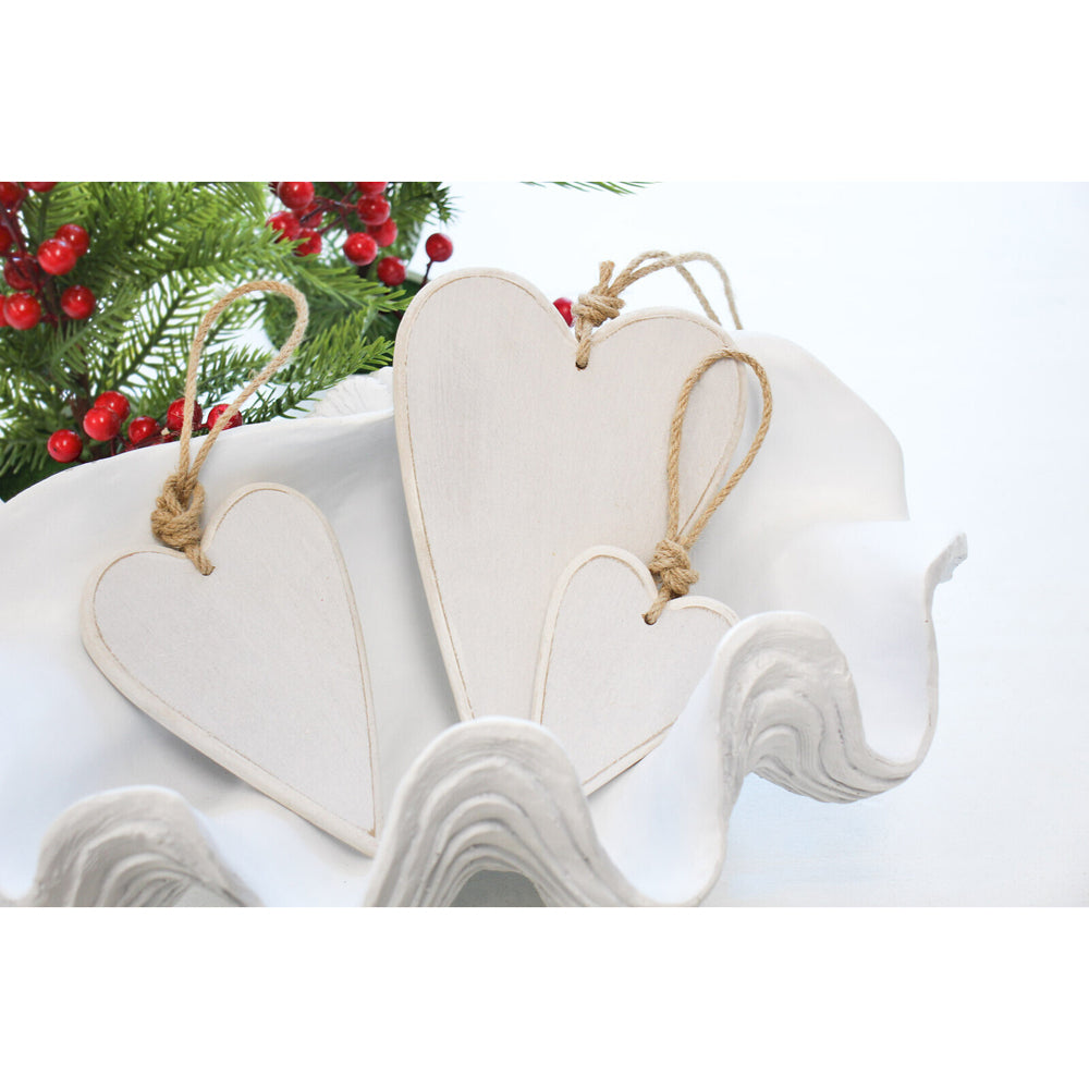 2PK LVD Metal/Jute 19.5cm Home Decorative Hanging Heart Ornament Large - White