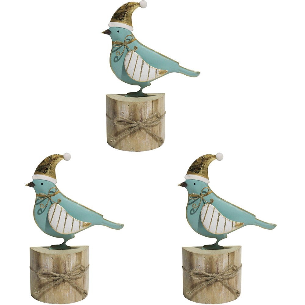 3PK LVD 18x13cm Metal/MDF Bird Home Ornament Decor - Aqua