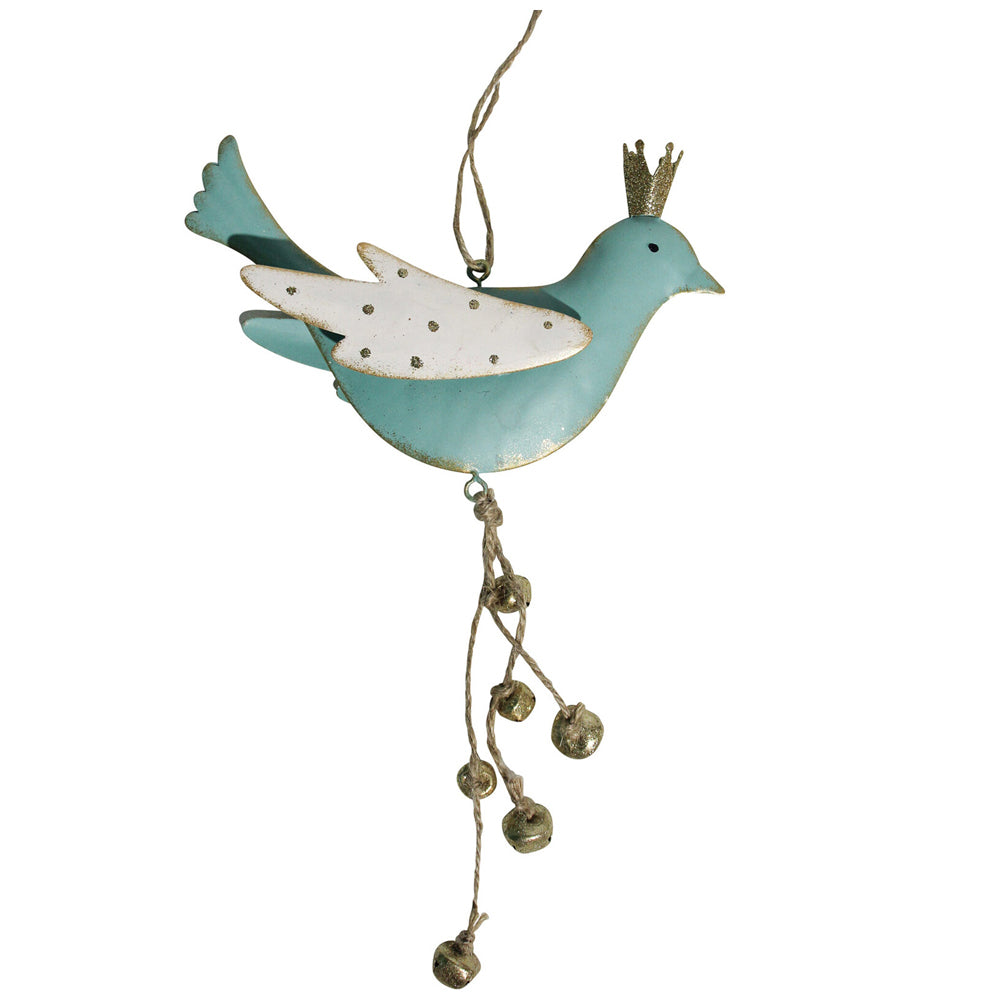 3PK LVD Metal/Beads Hanging Bird w/ Bells Christmas Ornament Decor 32cm Aqua