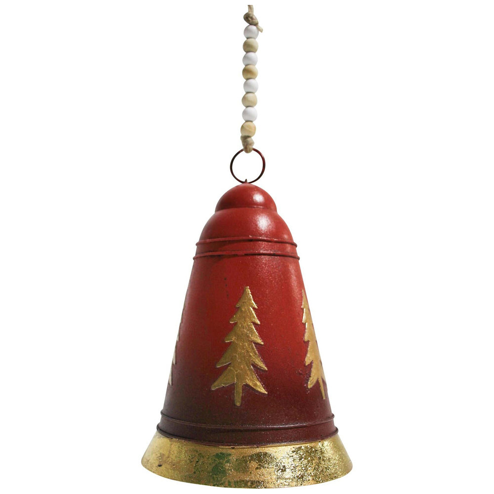 3PK LVD Metal Bell Beaded Chain Christmas Decoration 15x9.5cm - Red/Gold