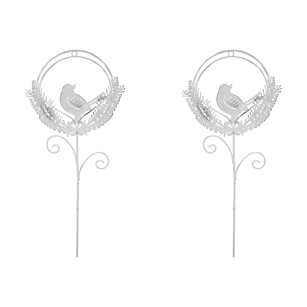 2PK LVD Metal 51cm Pot Stake Decorative Ornament Bird/Wreath