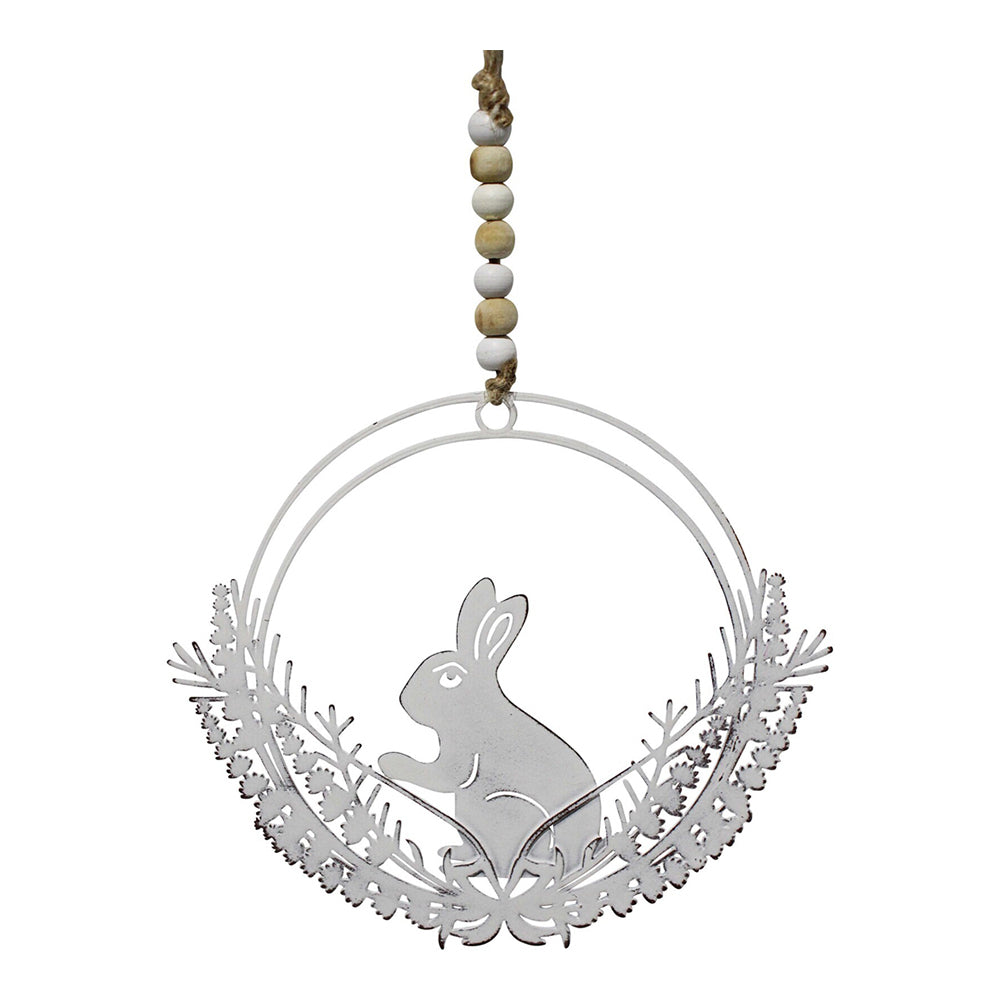 2PK LVD Metal 13cm Rabbit/Botanical Wreath Hanging Decor - White