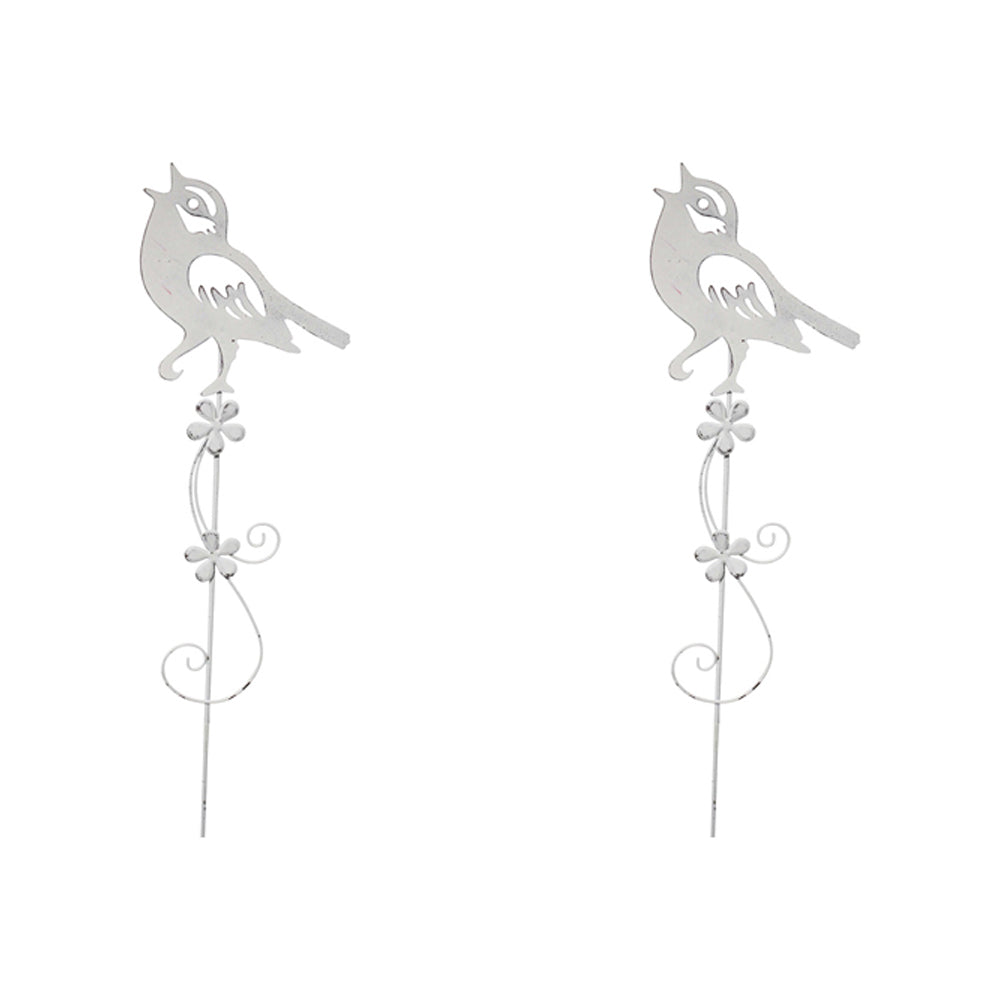 2PK LVD Metal 47cm Pot Stake Decorative Ornament Bird Song