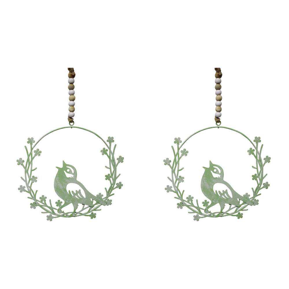 2PK LVD Metal 13.5cm Hanging Bird Wreath Home Decor - Sage
