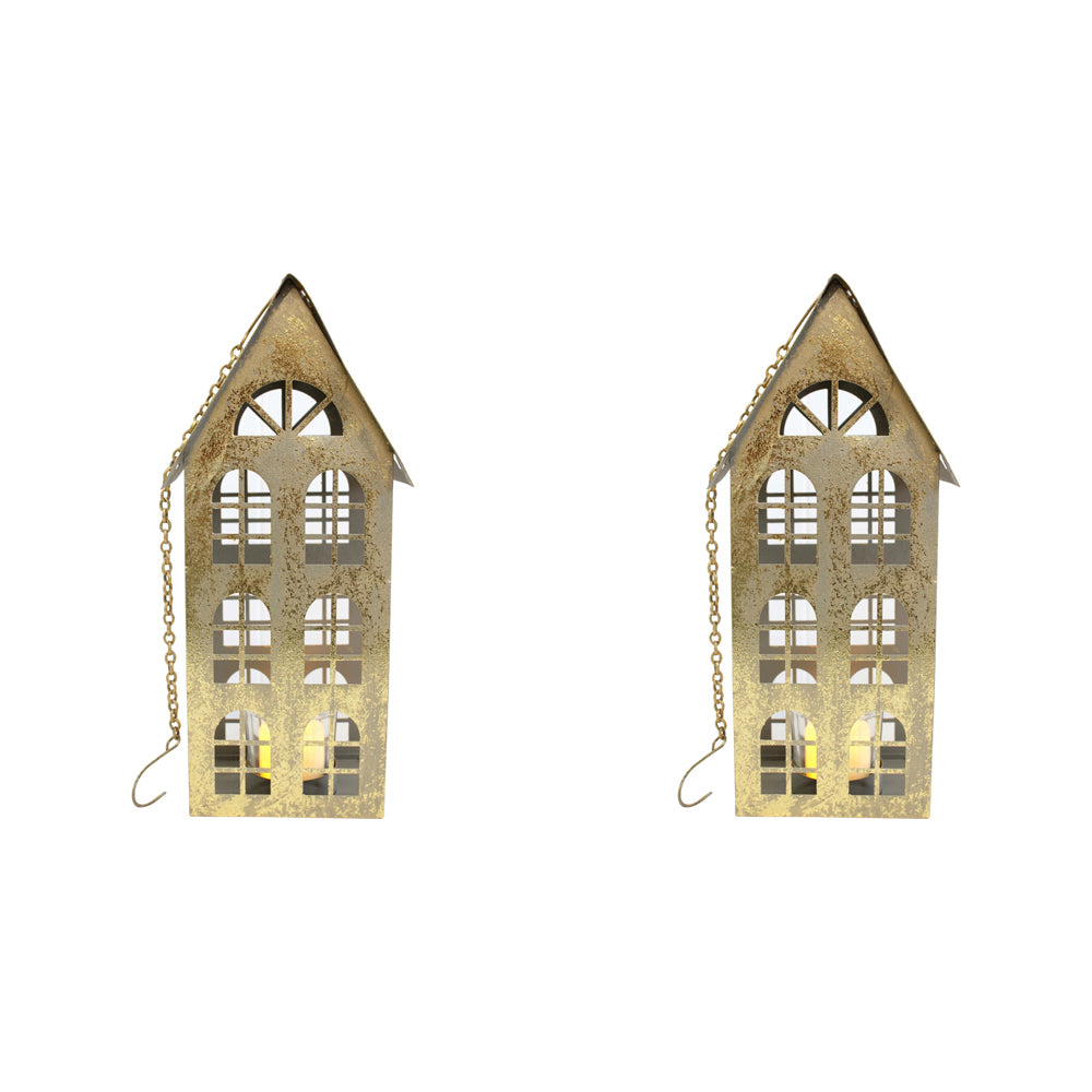 2PK LVD 27x12cm Metal Xmas Terrace House Candle Holder Home Decor - Gold
