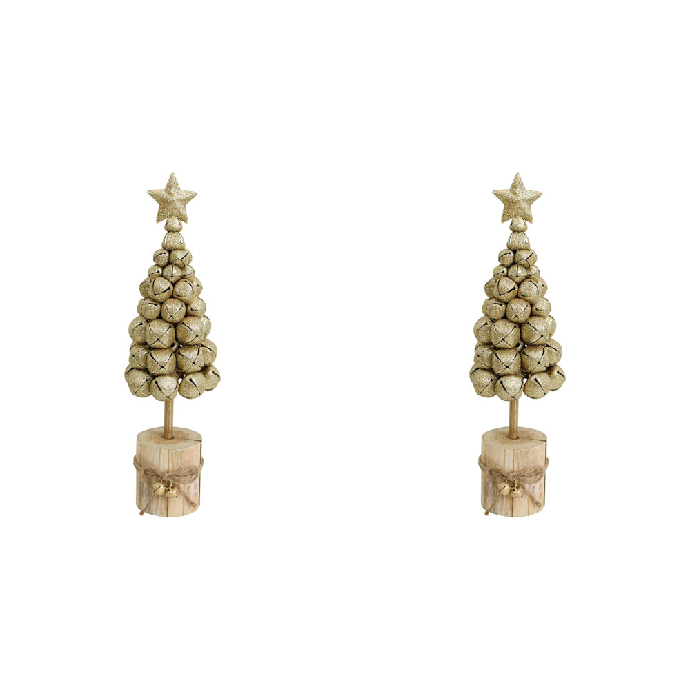 2PK LVD 8x29cm Metal/Wood Bell Xmas Tree XL Home Decor - Gold