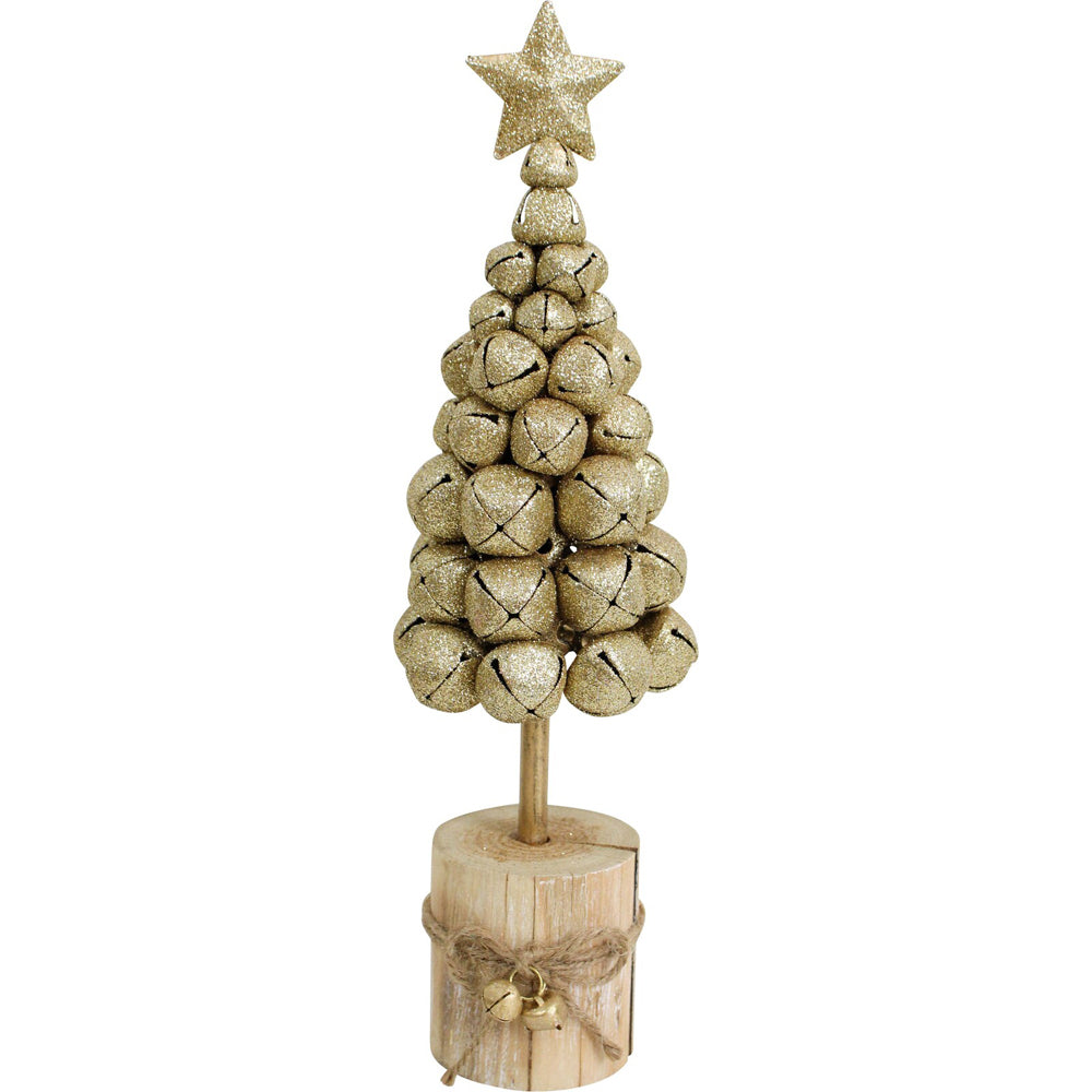 2PK LVD 8x29cm Metal/Wood Bell Xmas Tree XL Home Decor - Gold