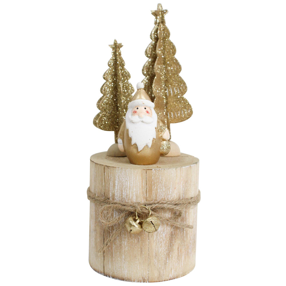 4PK LVD Metal/Wood Santa/Tree Stump Christmas Decoration 7x18.5cm - Gold