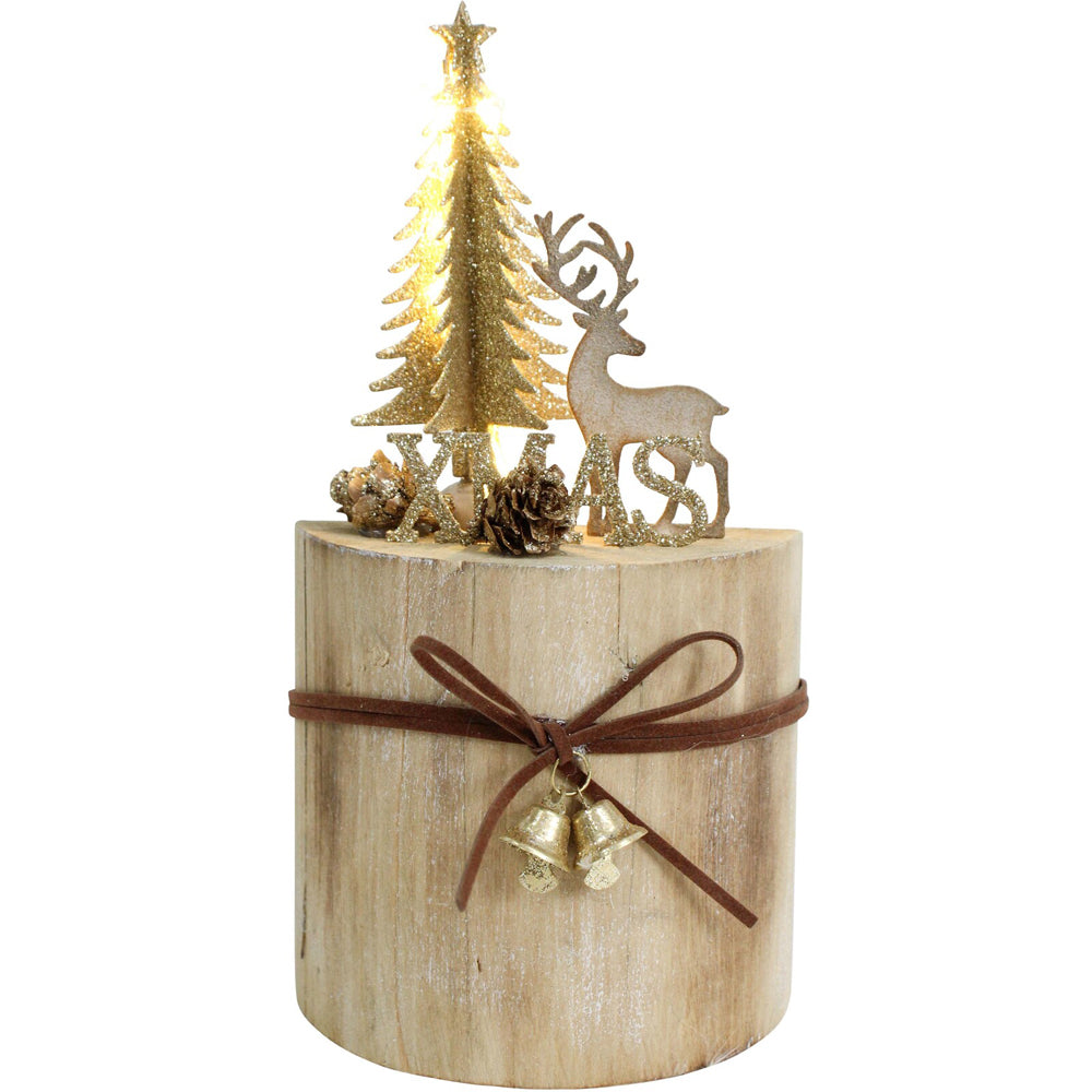 3PK LVD 11x21cm Metal/Wood LED Xmas Tree Deer Stump Home Display Decor