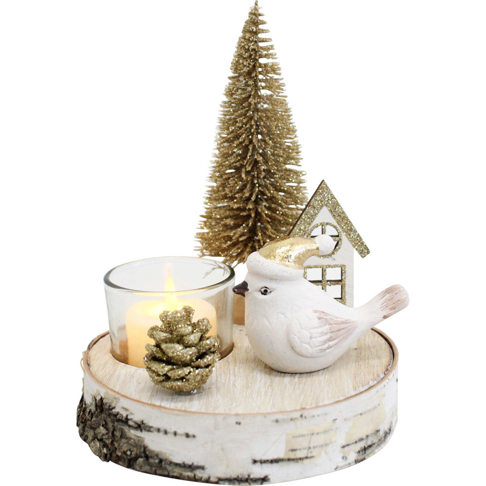 3PK LVD 13x16cm Wood/Glass Bird Tree Candle Holder Home Decor - Natural
