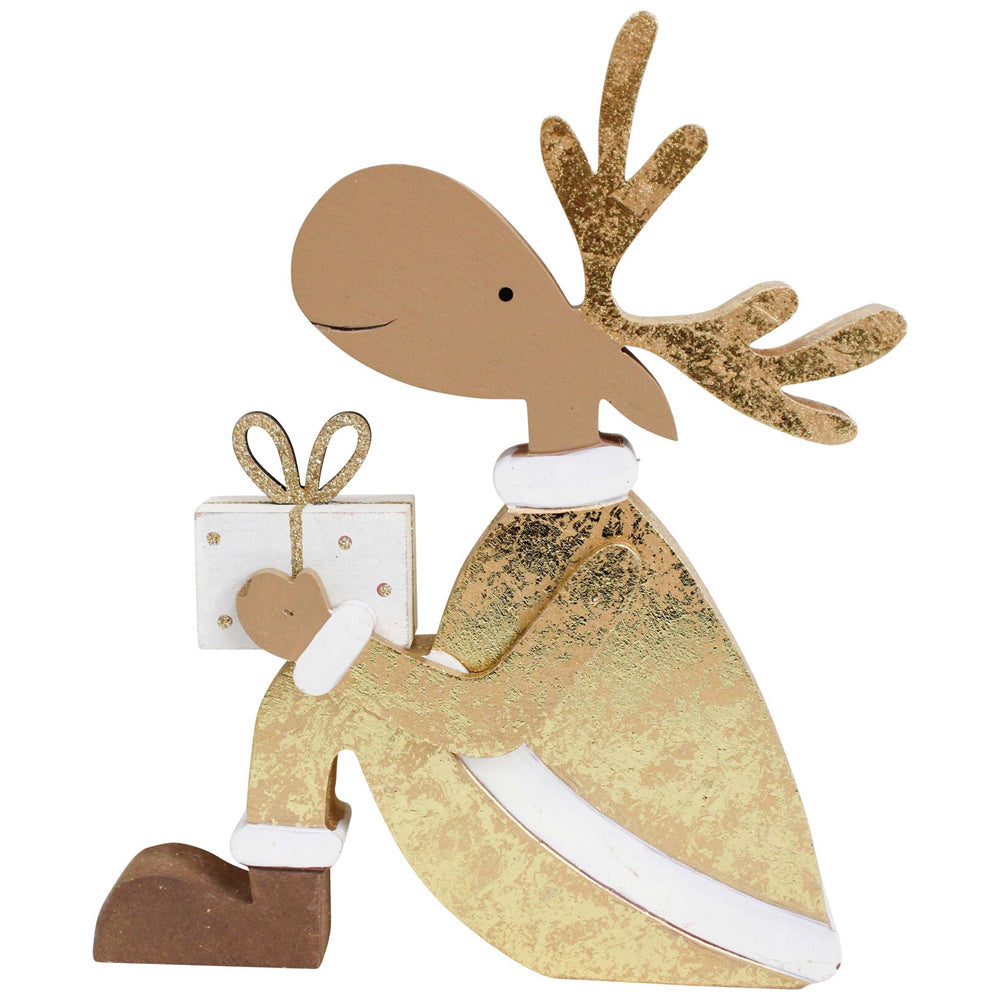 3PK LVD Wooden Gifting Reindeer Christmas Decoration Med - Gold/Brown