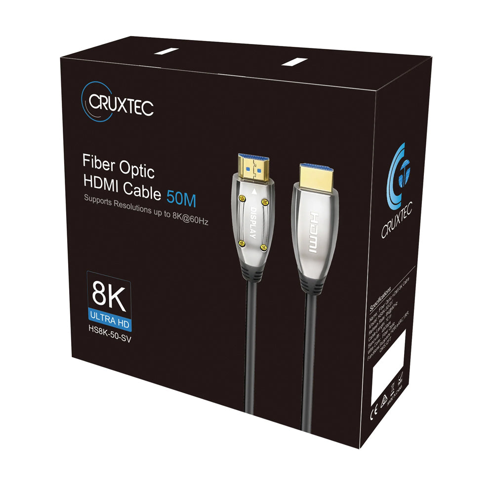 Cruxtec HDMI 2.1 8K Ultra-HD Active Optical Male Cable 30m 48Gbps - Silver