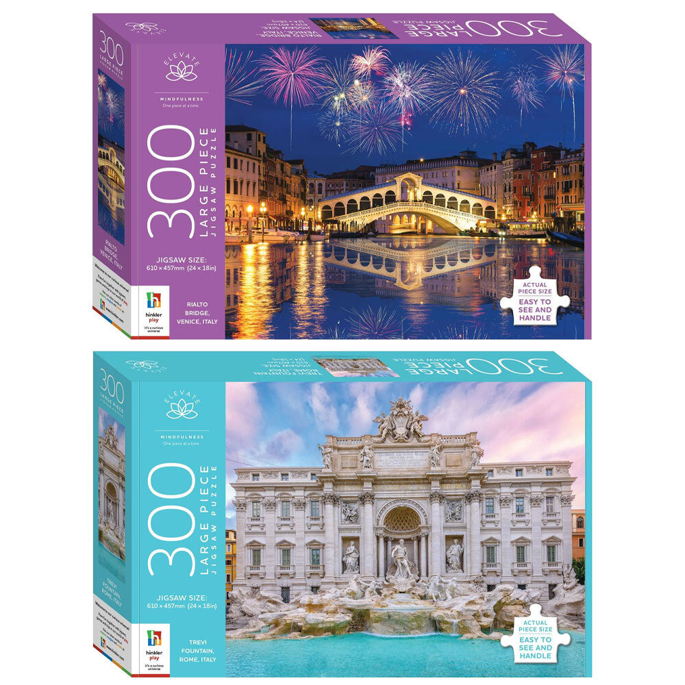 300pc Elevate Trevi Fountain Rome and 300pc Rialto Bridge Venice Puzzle Set