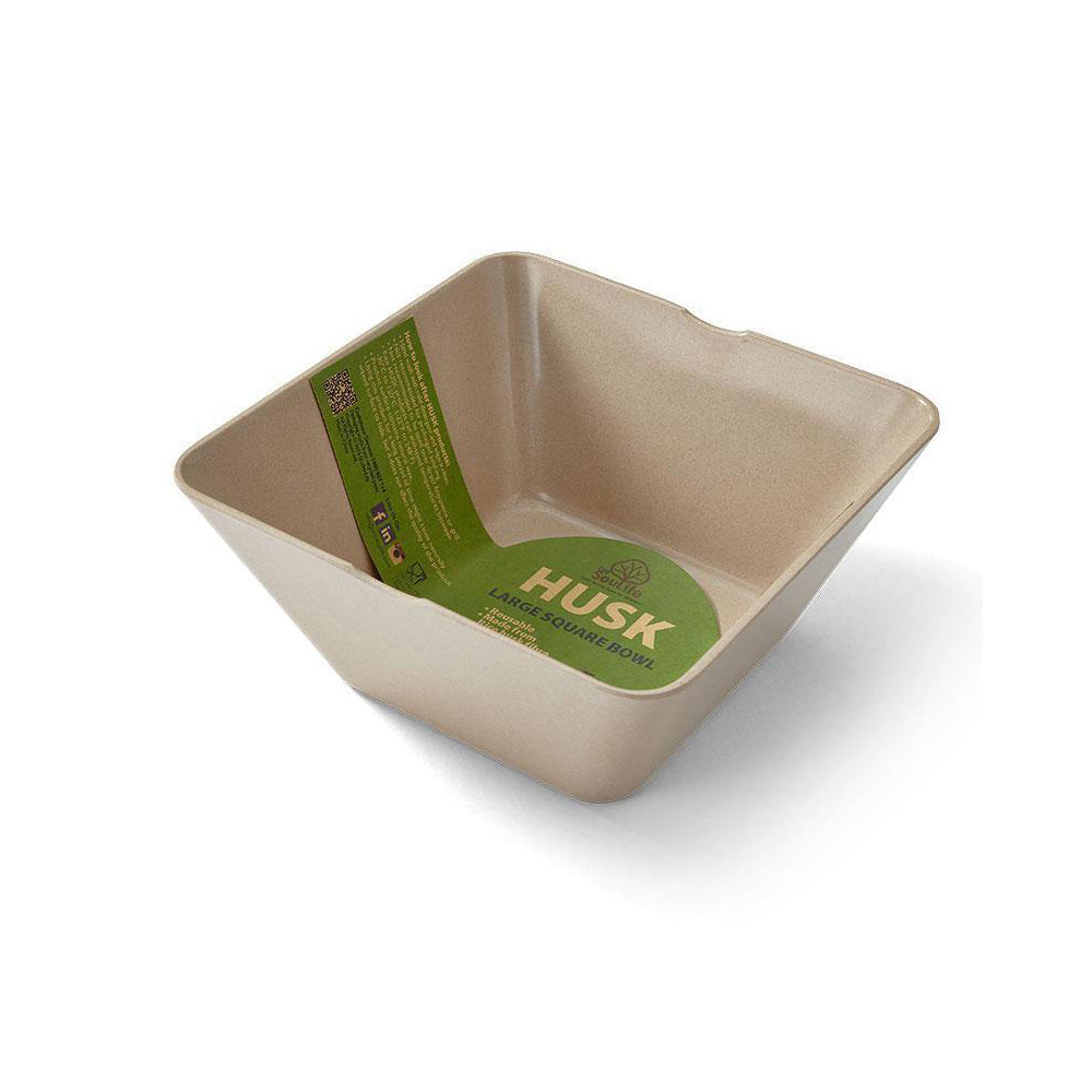 3PK EcoSouLife Reusable Rice Husk Large Square Bowl 2000ml - Beige