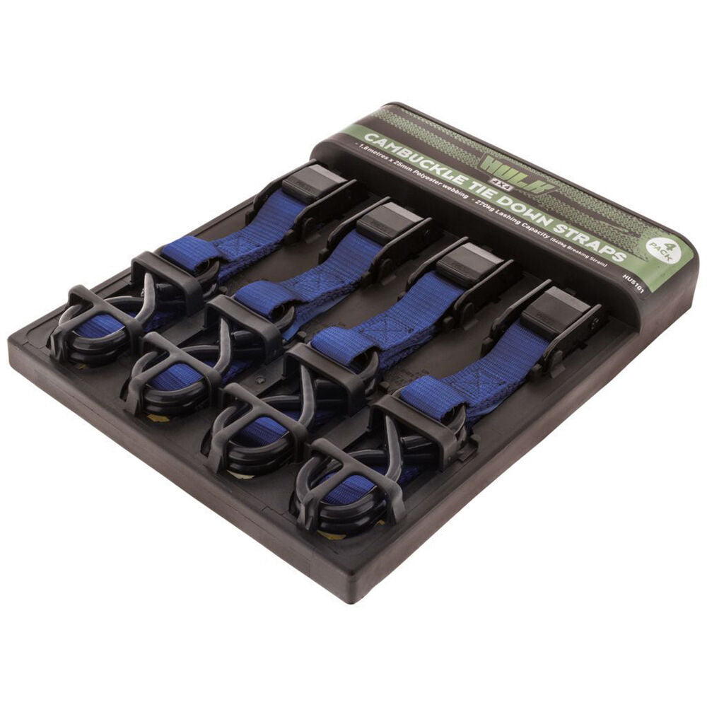 4pc Hulk Cambuckle Secure Locking Adjustable Tiedown Straps Blue