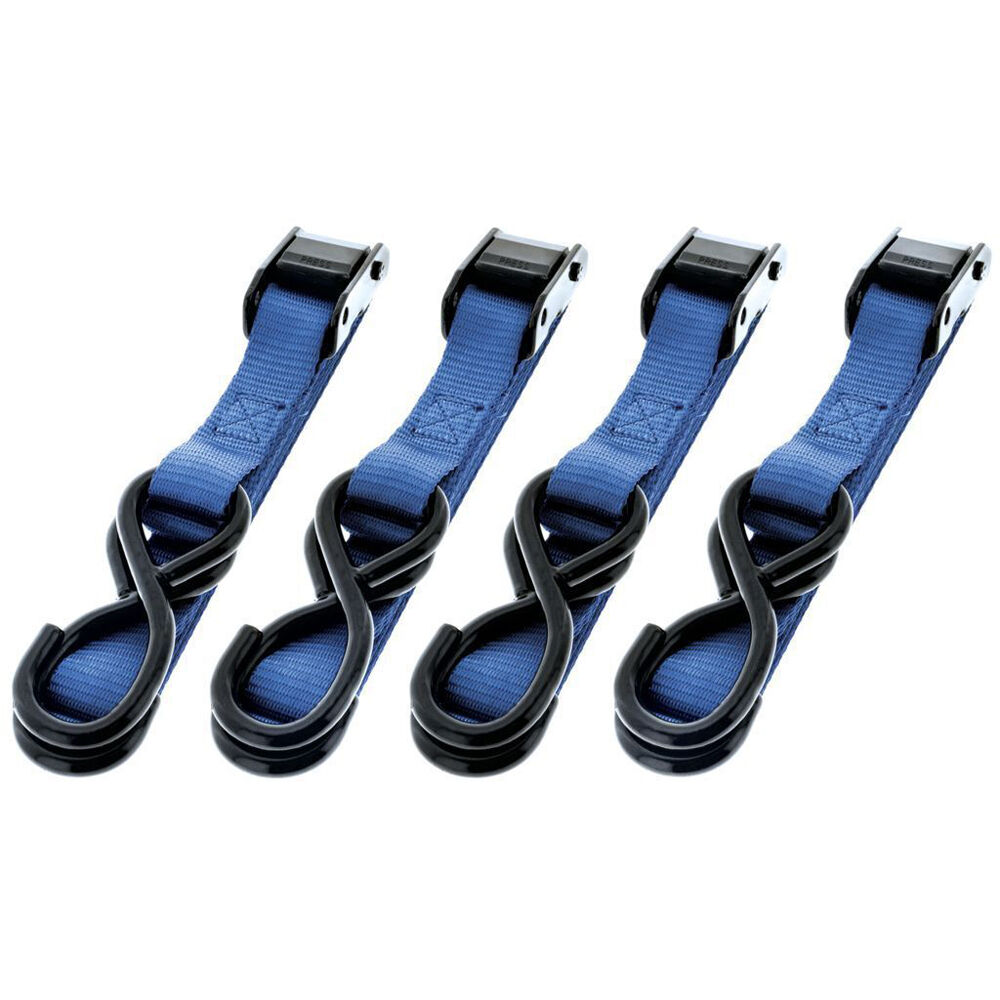 2x 4pc Hulk Cambuckle Secure Locking Adjustable Tiedown Straps Blue