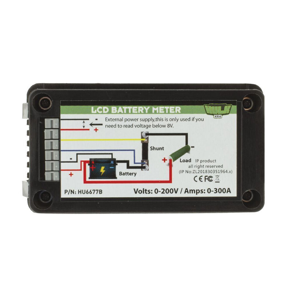 Hulk LCD Real Time Battery Voltage and Capacity Meter w/ 300A Shunt Black