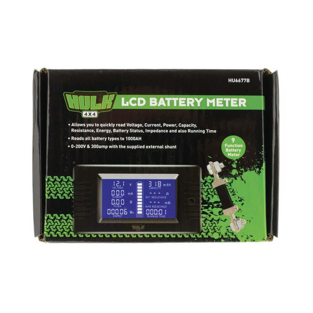 Hulk LCD Real Time Battery Voltage and Capacity Meter w/ 300A Shunt Black