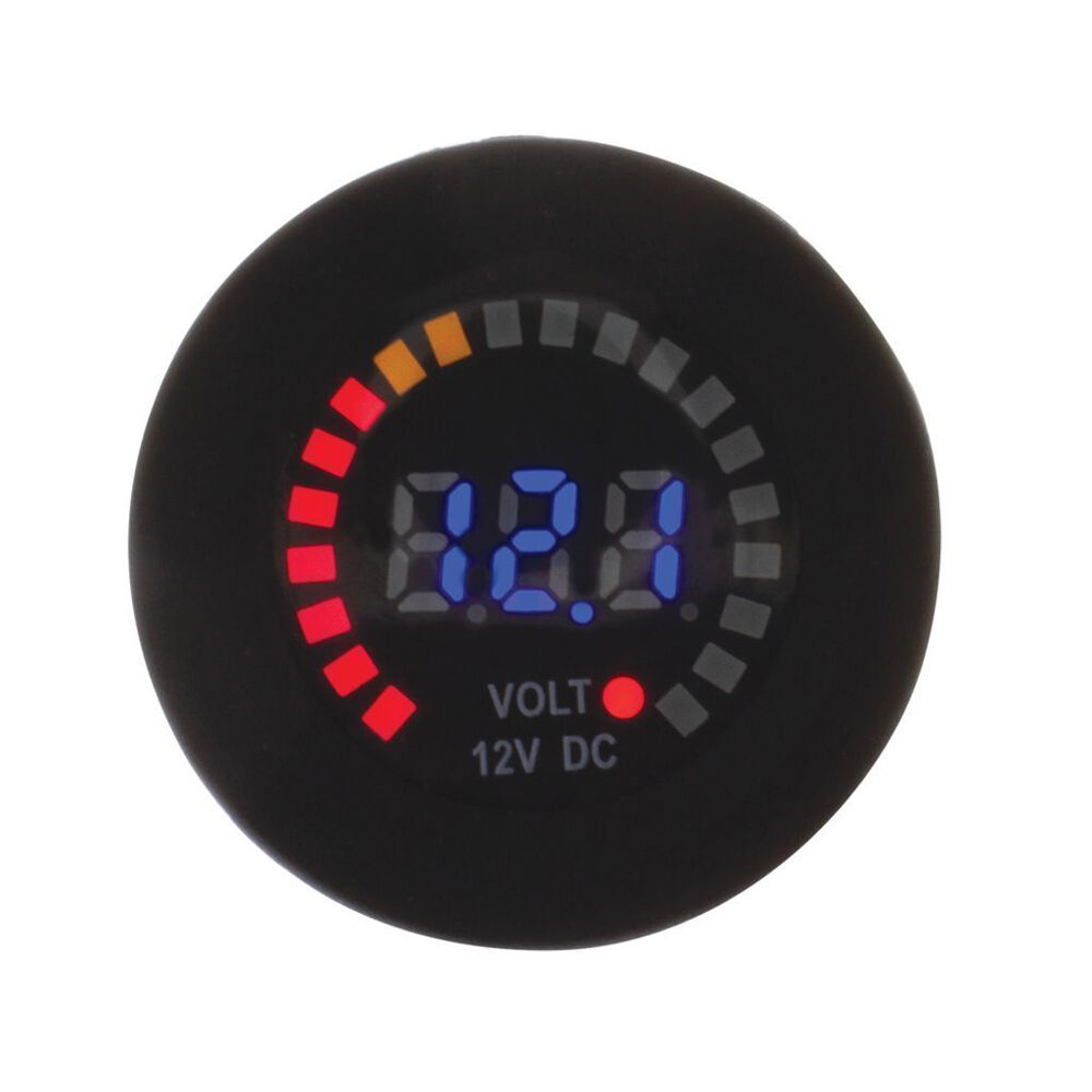 Hulk Vehicle DC Voltmeter Device w/ Colour Indicator 12V Black