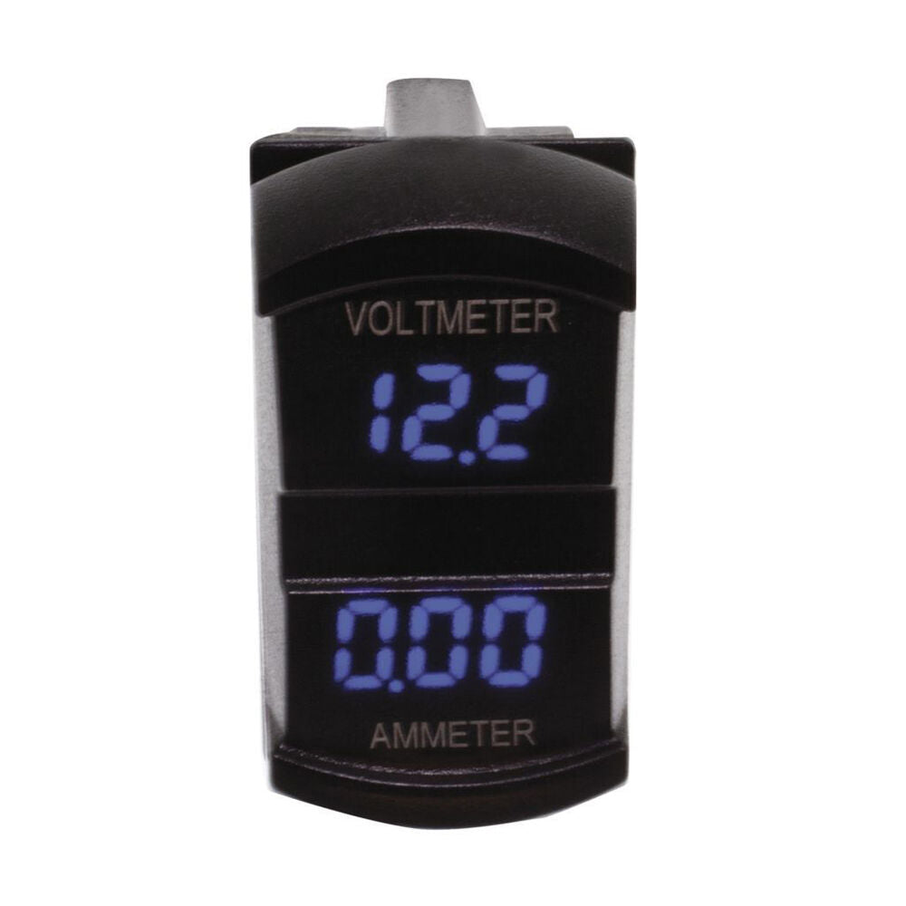 Hulk Switch Size Dual Vehicle Voltmeter & Ammeter 12-24V Blue Illumination