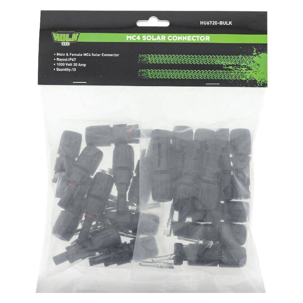 10pc Hulk Textured Grip Male & Female MC4 Solar PV Connector Black