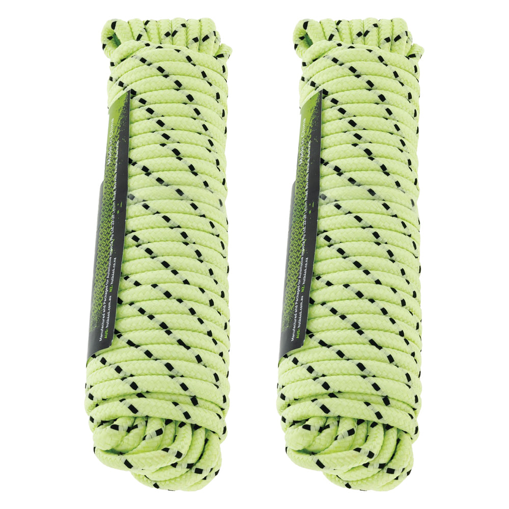2pk Hulk 4x4 Durable 15m Hi-Vis Reflective Glow Rope/Cargo Strap - Fluro Yellow