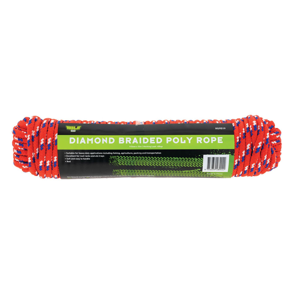 Hulk 4x4 Durable 30m Diamond Braid Poly Rope/Cargo Strap - Red