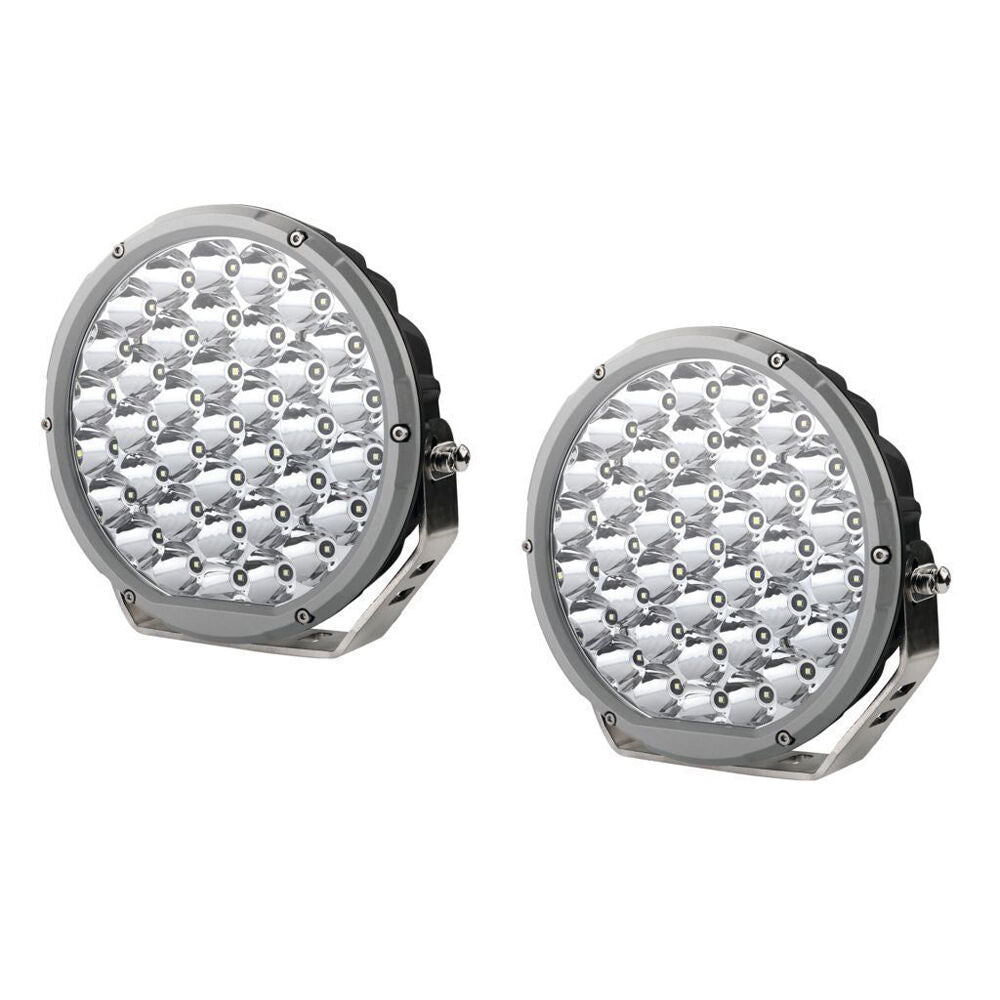 2pc Hulk Round LED Off-Road Vehicle Driving Lights Pair 9inch Silver Bezel