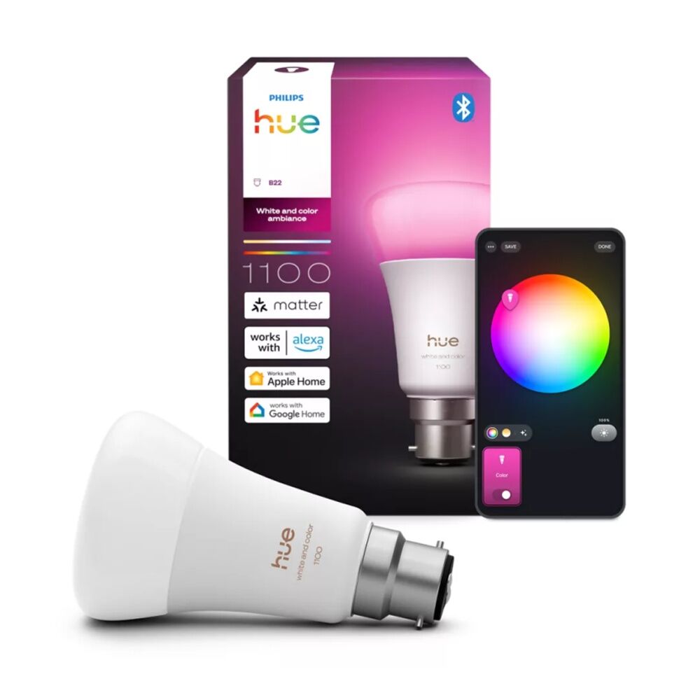 2PK Philips Hue White/Colour Ambience A60 B22 V2 Adjustable Smart Lightbulb 11W