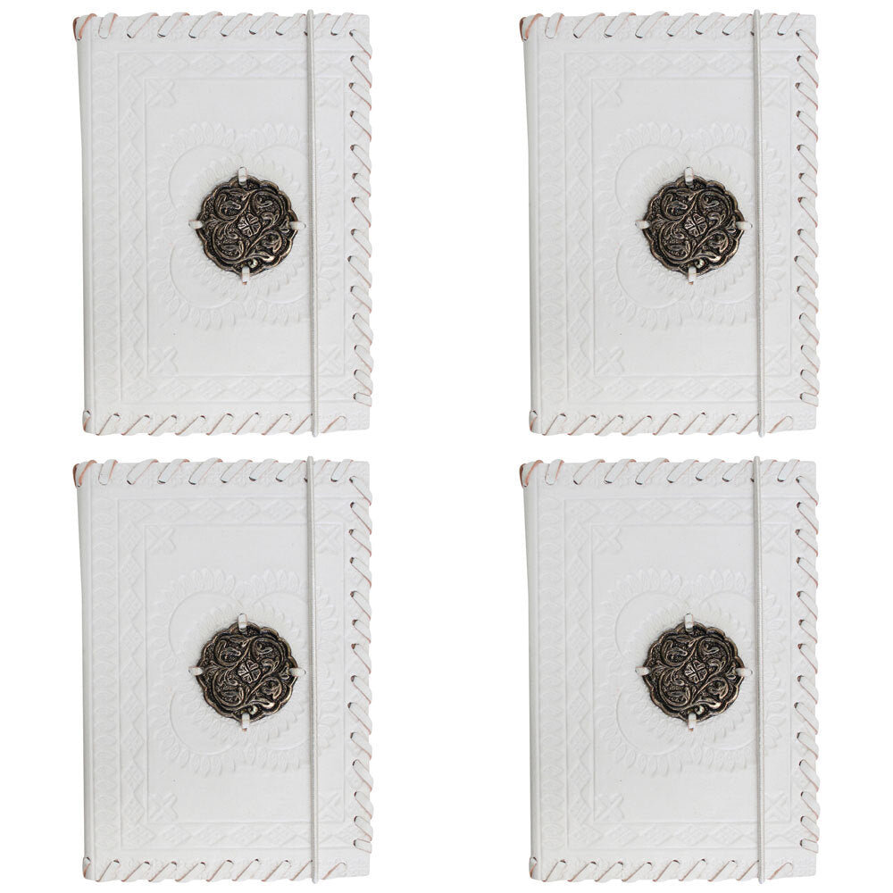 4PK LVD Leather Writing Notebook Office Stationery 15cm - White Medal