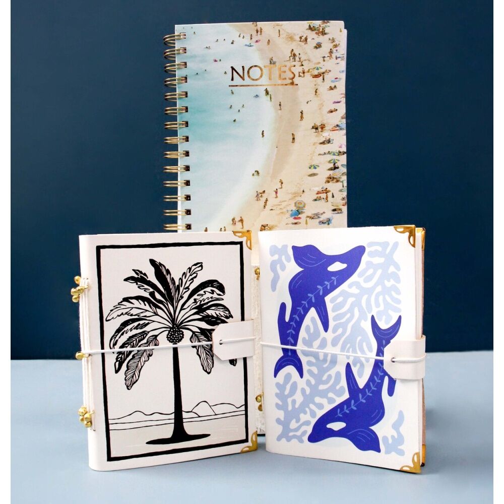 2PK LVD Leather Notebook Writing Stationery 18x13cm - Blue Whale