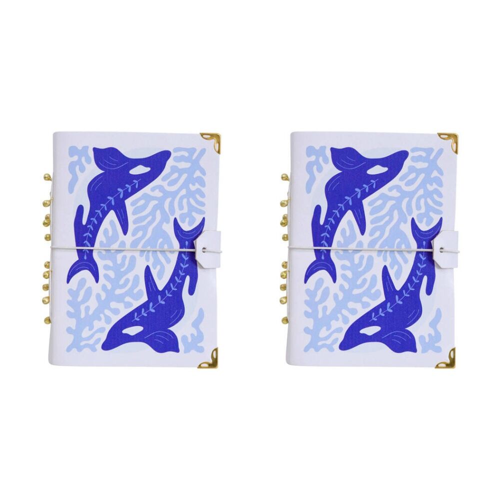 2PK LVD Leather Notebook Writing Stationery 18x13cm - Blue Whale