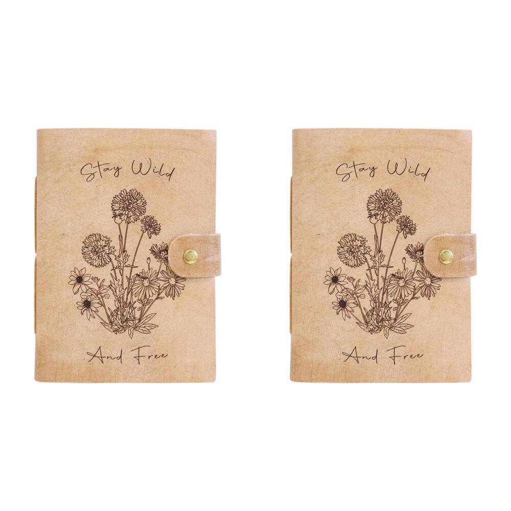 2PK LVD Leather Notebook Earth Flowers Writing Stationery 18x13cm - Brown