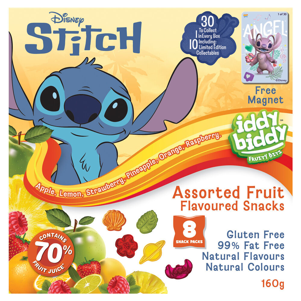 12PK Iddy Biddy Lilo & Stitch 160g Assorted Fruit Flavoured Snacks