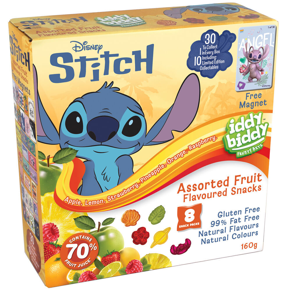 12PK Iddy Biddy Lilo & Stitch 160g Assorted Fruit Flavoured Snacks