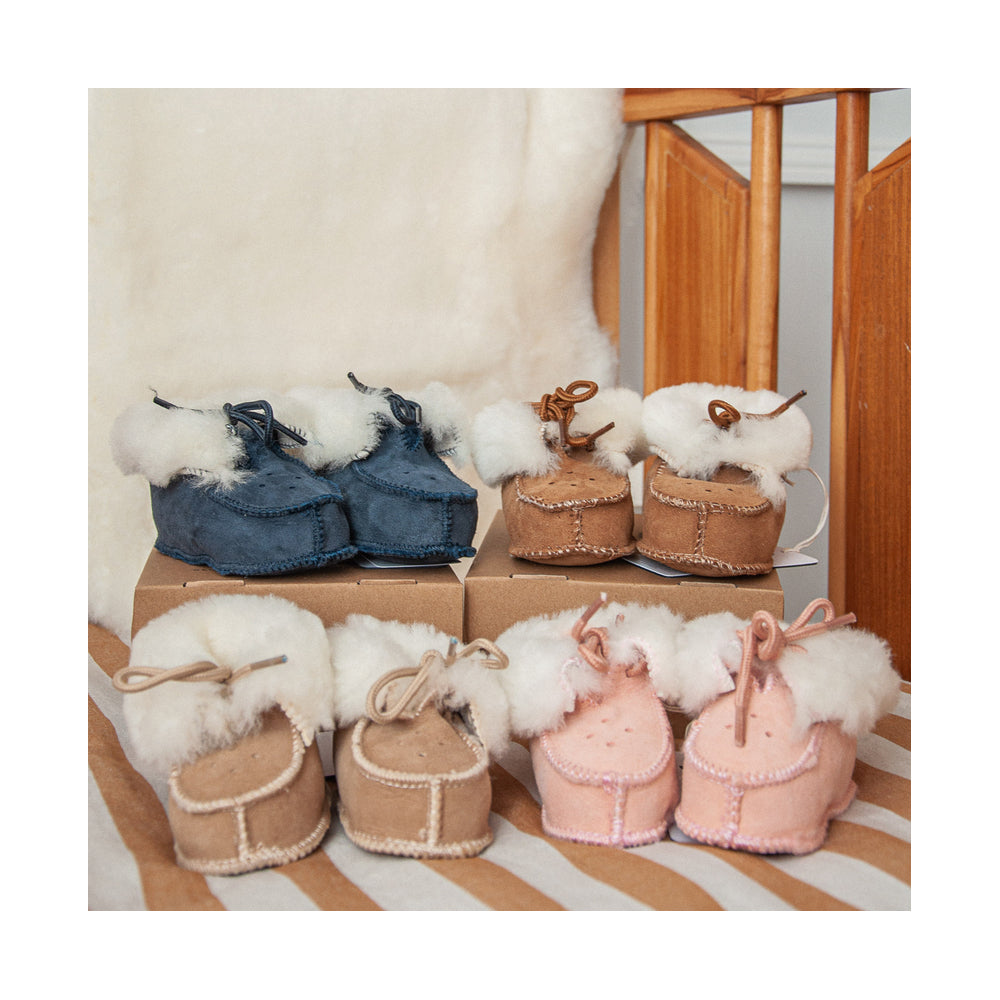 Huxford Grove Tykes Sheepskin Lined Booties Baby Shoes Pink