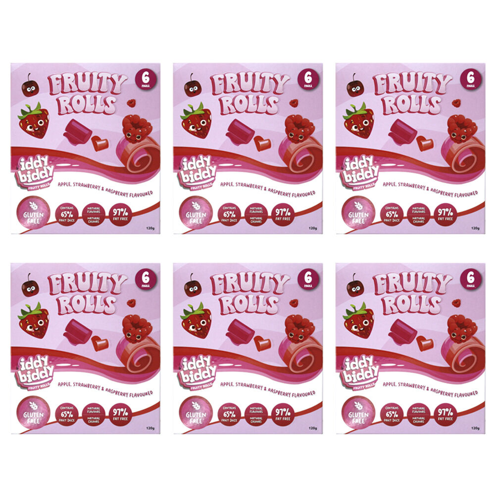 6x 6pc Hot Shots Iddy Biddy Apple Strawberry & Raspberry Flavoured Fruity Roll 120g