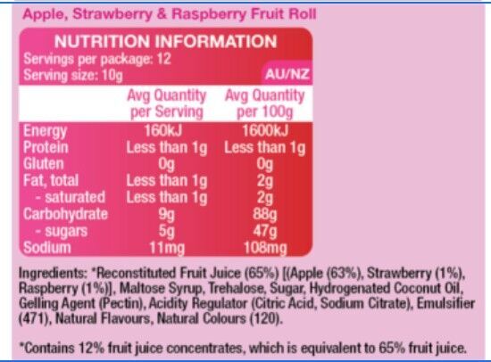 6x 6pc Hot Shots Iddy Biddy Apple Strawberry & Raspberry Flavoured Fruity Roll 120g