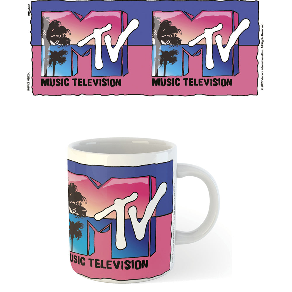 2PK MTV Retro 90s Palmtrees Sunset Logo Themed Coffee Mug Drinking Cup 300ml