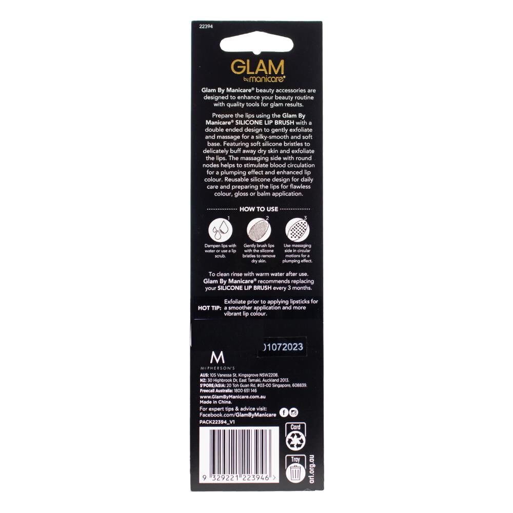 6PK Glam By Manicare Soft Silicone Lip Brush Makeup Tool - Black