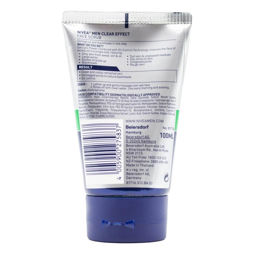 4PK Nivea Men 100ml Face Scrub Clear Effect Oil Control Cleanser