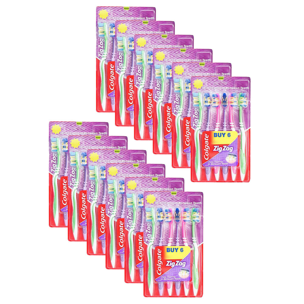 12x 6pc Colgate Zig-Zag Deep Cleaning Toothbrush Medium Teeth Care