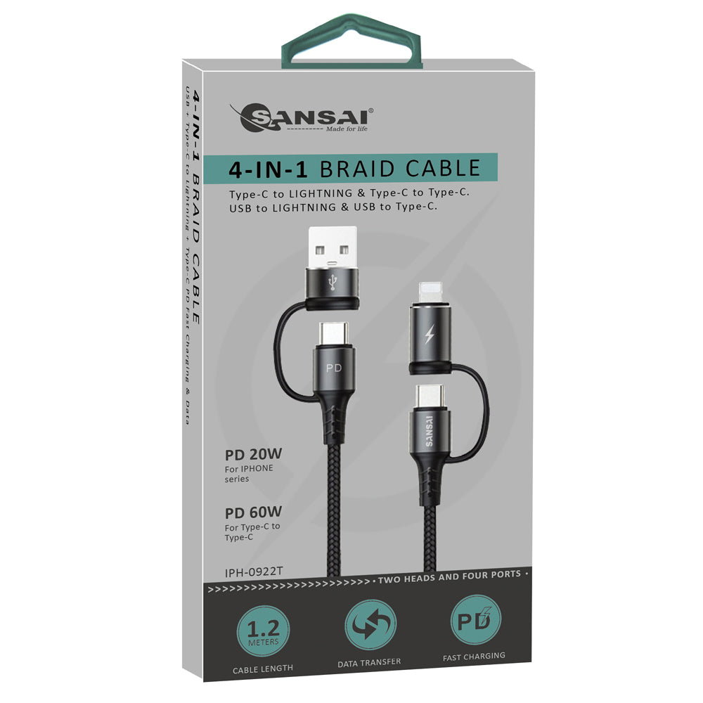 Sansai 1.2m 4 In 1 Braid Cable Assorted