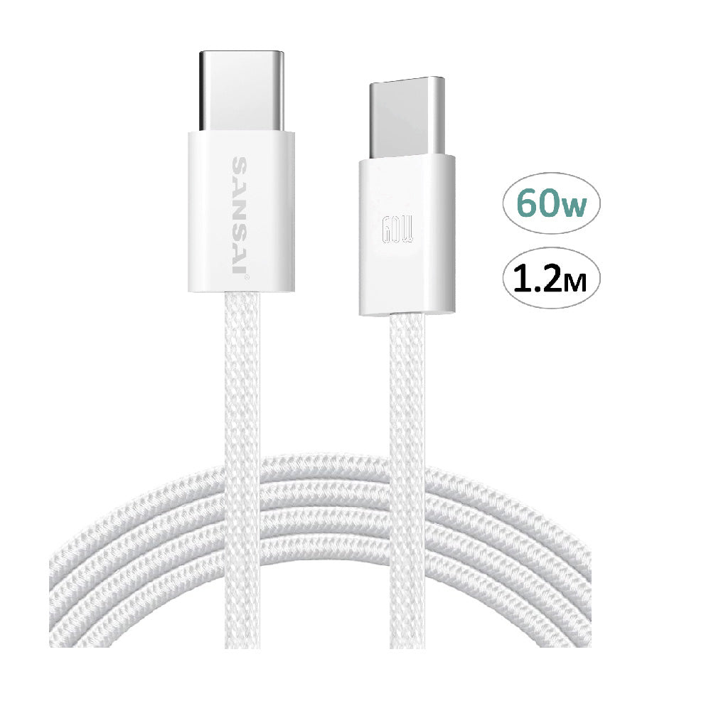 4PK Sansai Type-C High Speed Universal Cable 60W 1.2 m White
