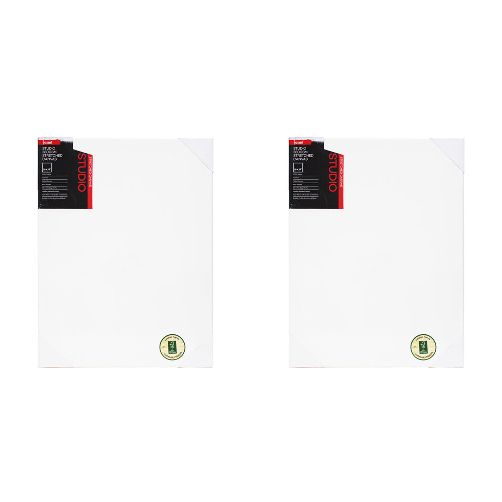 2PK Jasart Studio 14x18" Thin Edge Cotton Stretched Canvas 380GSM - White