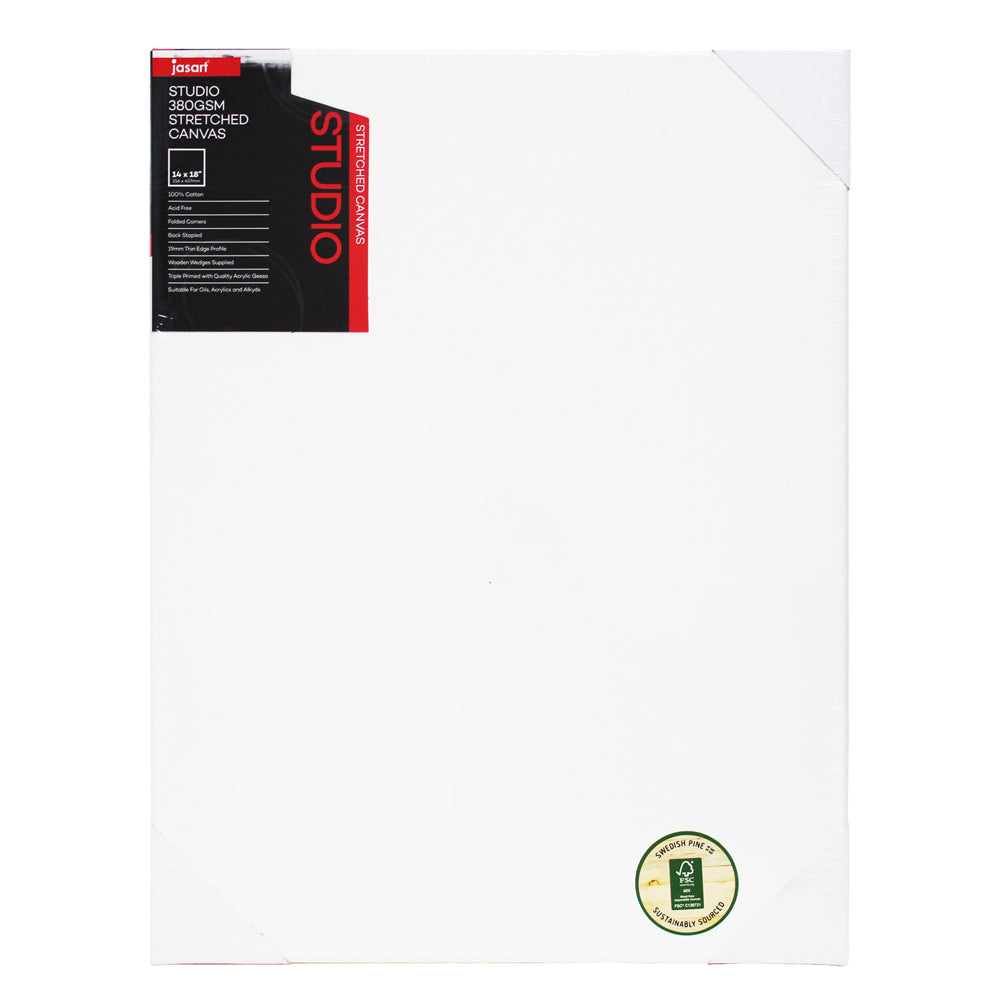 2PK Jasart Studio 14x18" Thin Edge Cotton Stretched Canvas 380GSM - White