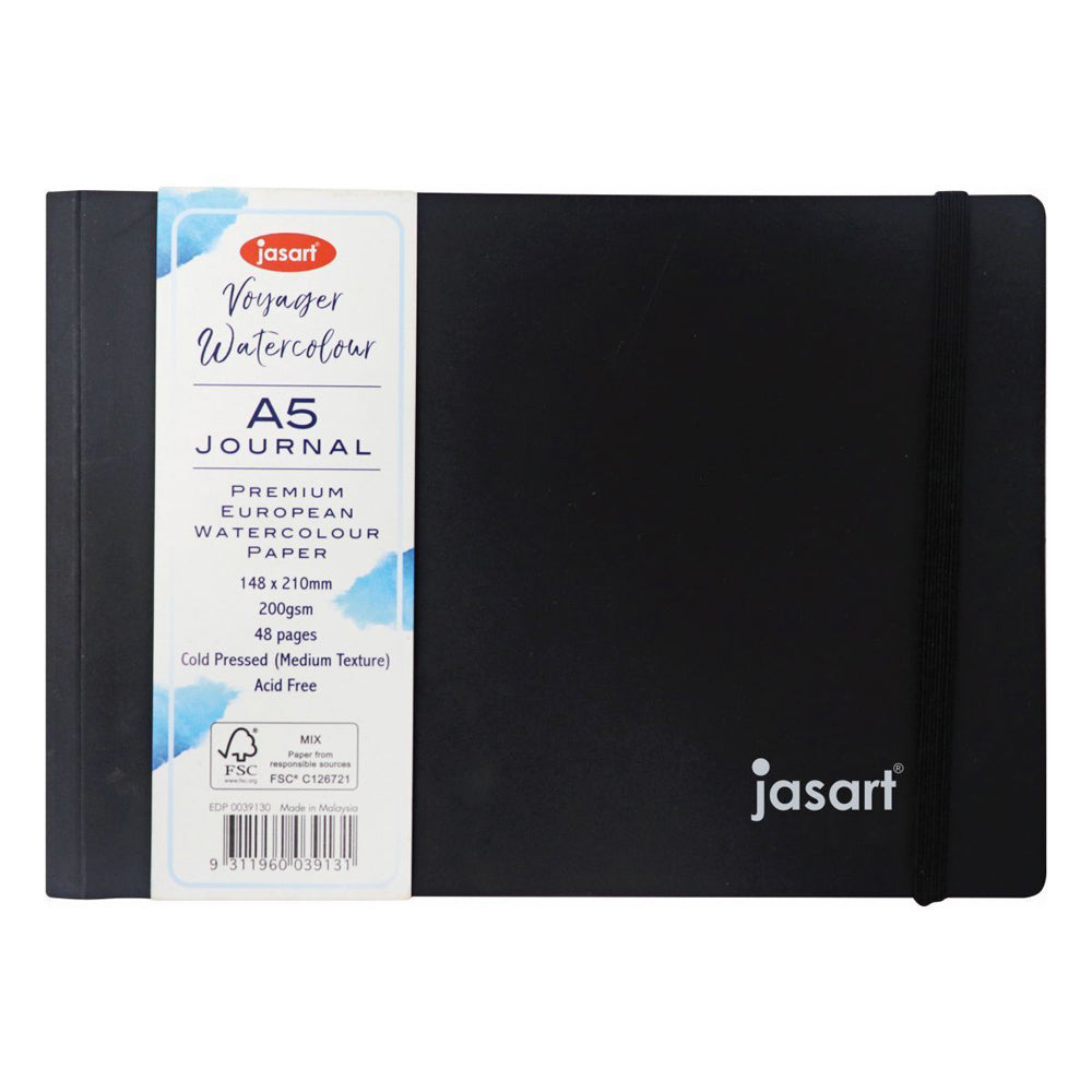 5PK Jasart Voyager A5 Watercolour Journal 200GSM w/ Elastic Band - Black