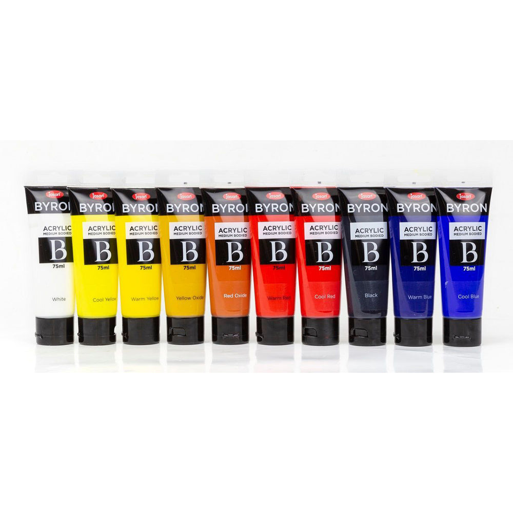 10PK Jasart Byron 75ml Acrylic Paint Tube Art/Craft - Warm Yellow