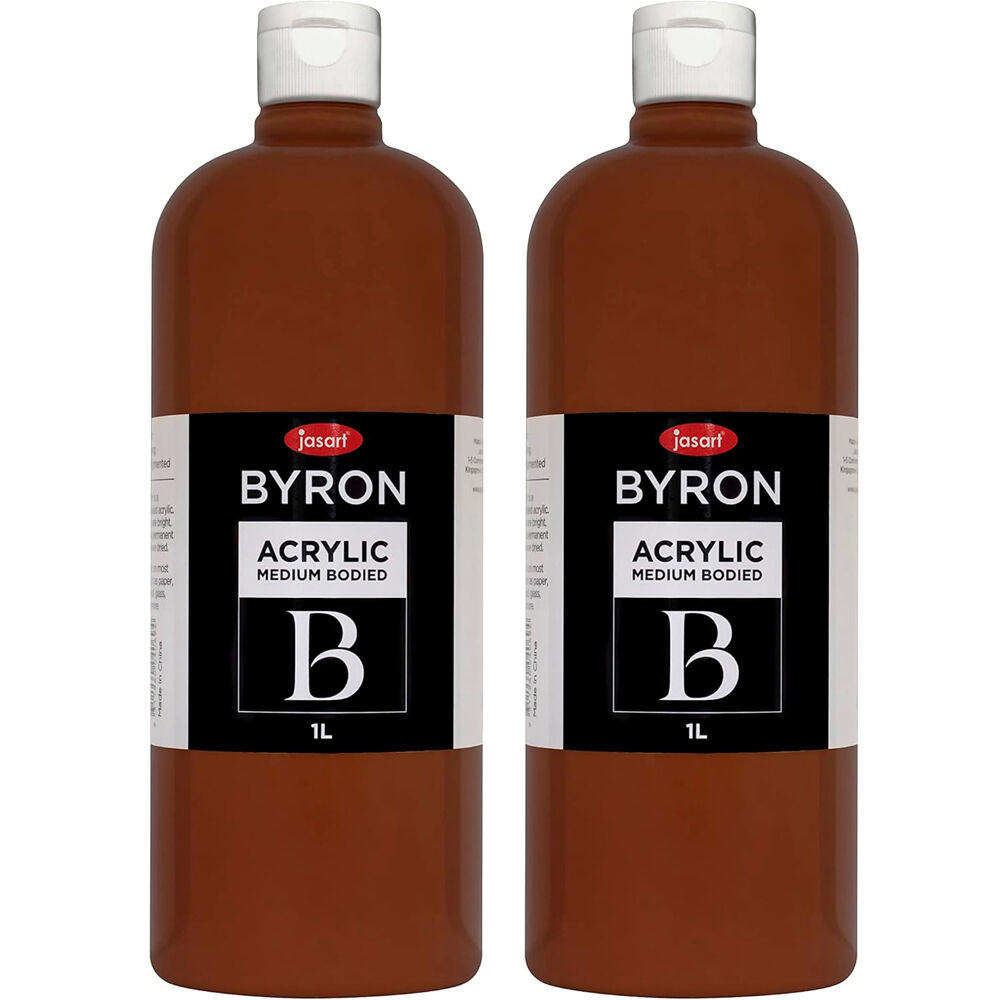 2PK Jasart Byron 1L Acrylic Paint Bottle Medium-Bodied - Burnt Sienna